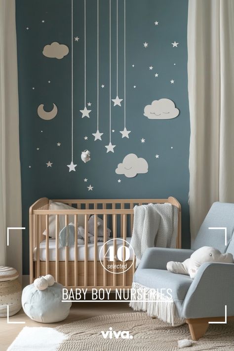 ♥ Are you looking for adorable baby boy nursery ideas for your little one's room? Explore the charm of vintage baby boy nursery themes with a touch of woodland inspiration. From dinosaur nursery baby boy decor to western nursery accents, create the perfect space for your baby boy shower. 🦕🌿👶 #babyboynursery #nurserydecor #vintage #woodland #babyshowerideas Simplistic Nursery Gender Neutral, Nursery Clouds Theme, Dino Nursery Ideas, Boy Nursery Aesthetic, High Contrast Nursery, Gray Wall Nursery, Little Boys Nursery, Blue And White Nursery Boy, To The Moon And Back Nursery