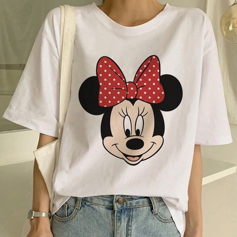 Loose T Shirts For Women, Minnie Tshirt, Womens Tops Casual, Casual Tshirt, Female Tops, T Shirt Female, Woman Casual, Mouse Print, Shirt Female