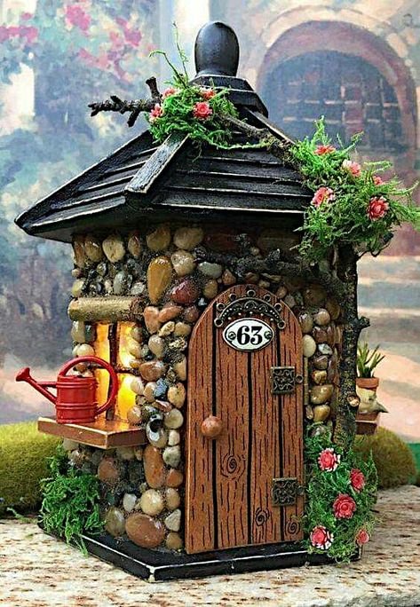 Outdoor Fairy House, Fairy Night, Fairy Night Light, Fairies Garden, Teacup Gardens, Fairy House Crafts, Fairy Garden Furniture, Fairy Stuff, Clay Fairy House