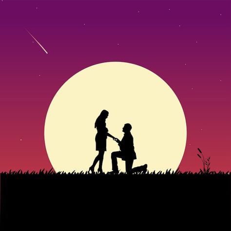 Couple propose in moonlight | Premium Vector #Freepik #vector #propose #couple-illustration #love-silhouette #love-illustration Couple Propose, Nice Background, Love Silhouette, Illustration Love, Couple Illustration, Love Illustration, Girly Images, Cool Backgrounds, Premium Vector