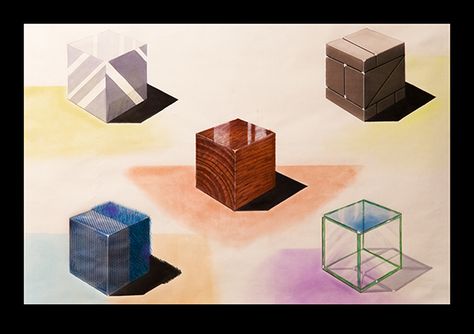 Cube Material Rendrings on Behance Glass Cube Drawing, Texture Sketch, Material Studies, Rendering Techniques, Urban Sketch, Design Boards, Different Materials, Interior Design Boards, Glass Cube