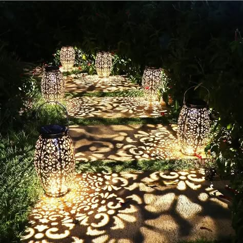 Patio Umbrella Lights, Unique Garden Decor, Solar Powered Lanterns, Hanging Stars, Lights Hanging, Outdoor Lantern, Solar Lanterns, Whimsical Garden, Solar Lights Garden