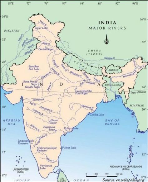 Geography India - Drainage System - Tutorialspoint Rivers In India, Indian River Map, Rivers Of India, Ancient India Map, India World Map, Indian Geography, Basic Geography, Economics Notes, Map Of World