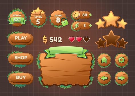 Game Button Design, Ui Buttons, Graphics Game, Game 2d, Vector Game, Concept Art Tutorial, Button Game, Digital Marketing Design, Bar Games