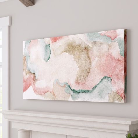 Blush And Teal Thoughts Painting Print on Wrapped Canvas Thoughts Painting, Teal Bedroom, Scrapbook Room, Shabby Chic Bedroom, Decor Pillows, Chic Bedroom, Contemporary Modern Art, Oliver Gal, New Wall