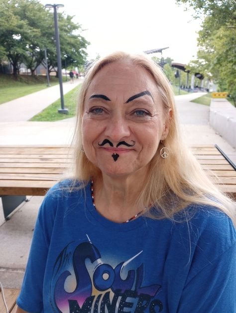 Adult face painting. Moustache and eyebrows. Comical. Line Buster. Face Paint Design. Festival Face Painting. On The Job Face Painting. Super Easy, Face Paint, Carnival Face Paint, For Everyone, Carnival, Paint