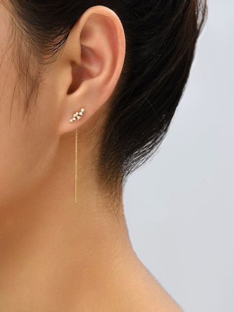 Yellow Gold Fashionable Collar  Copper  Threader Earrings Embellished   Jewelry Ear Threader, Tassel Earing, Butterfly Earrings Gold, Ear Chain, Long Tassel Earrings, Heart Drop Earrings, Hanging Earrings, Threader Earrings, Moon Earrings