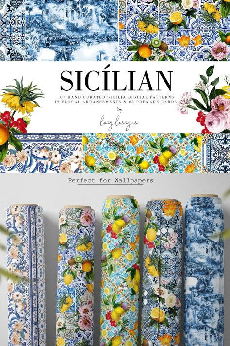 Sicílian Print Set - Siteoutsite Sicilian Decor, Themed Bridal Shower Ideas, Sicilian Wedding, Lemon Themed Bridal Shower, Italian Pattern, Lemon Theme, 21 Diner, Lemon Decor, Themed Bridal Shower