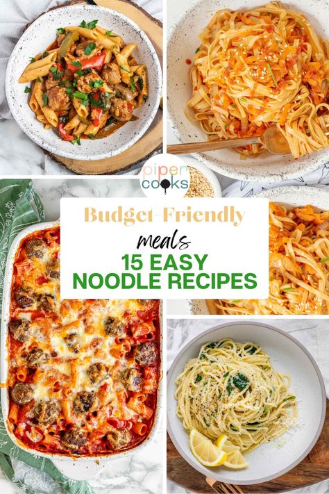 Find your new favorite meal with these 15 budget-friendly noodle recipes! These easy dinner ideas are packed with flavor and easy on your wallet. From a no boil cheesy meatball pasta bake to bold and spicy quick noodles, these budget-friendly dinners are sure to please everyone at your table. Perfect for those who love noodles and need budget-friendly dinners, these dishes are sure to satisfy. Quick Noodles, Meatball Pasta Bake, Seafood Pasta Dishes, Vegetarian Noodles Recipes, Vegetarian Noodles, Noodles Ideas, Noodle Dinner, Noodles Recipes, Best Pasta Dishes