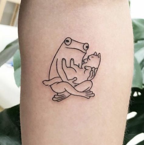 Tatuaje Studio Ghibli, Sloth Tattoo, Rat Tattoo, Stick Poke Tattoo, Frog Tattoos, Be Serious, Cat Tattoo Designs, Weird Tattoos, Funny Tattoos