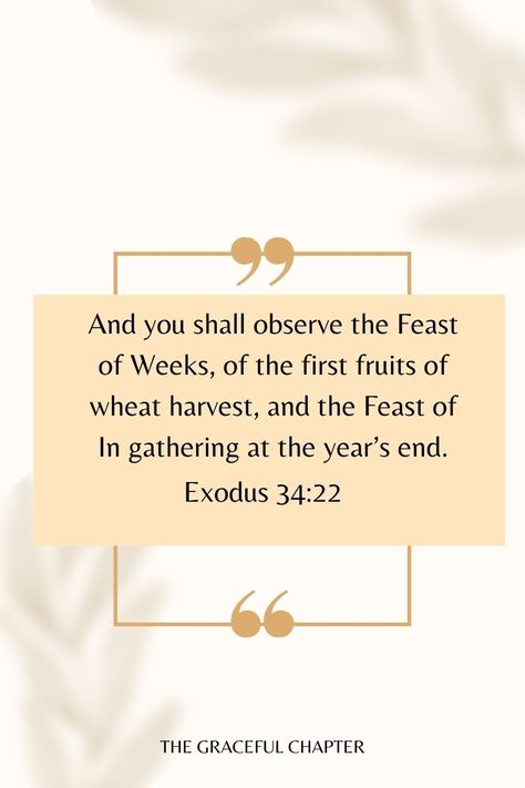 And you shall observe the Feast of Weeks, of the first fruits of wheat harvest, and the Feast of In gathering at the year’s end. Exodus 34:22 The Graceful Chapter, Exodus 34, Wheat Harvest, Feast Of Tabernacles, Wine Press, Battle Cry, Life List, Make It Rain, Fear Of The Lord