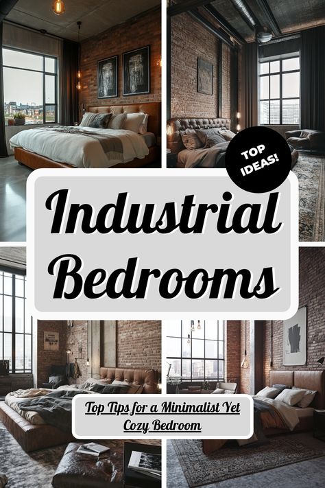 ♥ Dreaming of a cozy and urban bedroom makeover? 🌆✨ Dive into the charm of this industrial bedroom, featuring modern decor with rustic touches. Perfect for a bedroom refresh with a touch of vintage Industrial vibes. Explore bedroom design inspo with hints of grey, black, and earthy tones. 💡🛏️ #IndustrialBedroom #IndustrialDecor #BedroomInspiration Modern Industrial Bedroom Decor, Bedroom Inspirations Industrial, Modern Industrial Loft Apartment, Urban Industrial Bedroom, Industrial Bedrooms, Rustic Industrial Bedroom, Modern Industrial Bedroom, Industrial Loft Apartment, Bedroom Industrial Chic