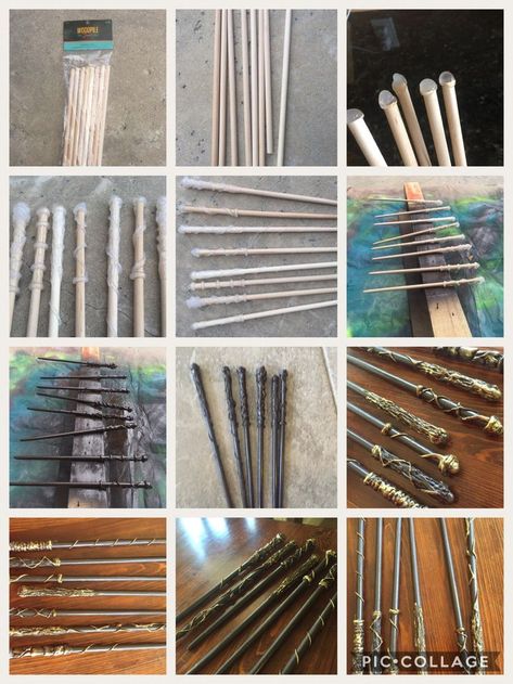 Diy Harry Potter Wands Tutorials, Easy Diy Harry Potter Decorations, Harry Potter Wand Diy, Harry Potter Diy Crafts Decoration, Make A Harry Potter Wand, Diy Harry Potter Birthday, Wands Harry Potter, Diy Wands, Diy Harry Potter Wands