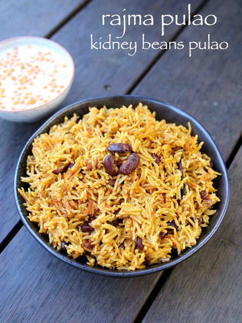 rajma pulao recipe | kidney beans pulao | rajma beans pulao with step by step photo and video recipe. basically it is an extension to the popular rajma chawal recipe and perhaps tastes even better than it. it can be easily prepared in your rice cooker or even with prestige cooker by mixing the soaked rice and kidney beans with herbs and spices. Rajma Rice, Rajma Recipe, Easy To Cook Meals, Pulao Recipe, Indian Food Recipes Vegetarian, Vegetarian Dinner, Kidney Beans, Grilled Vegetables, Rice Recipes