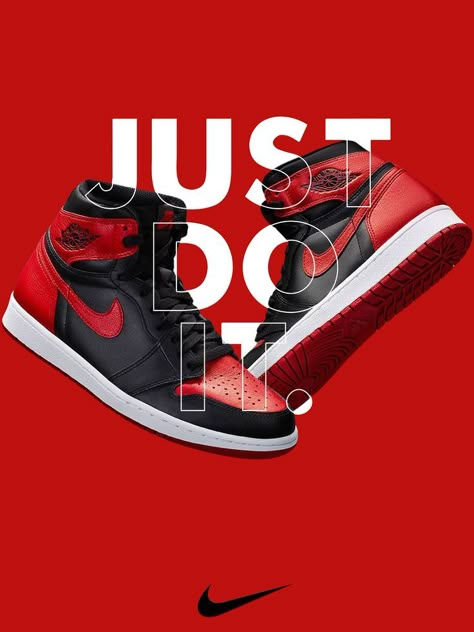 Nike Shoe Poster, Shoe Poster Design, Jordan 1 Mid Banned, Nike Jordan Air 1, Jordan Poster, Nike Poster, Shoe Advertising, Nike Ad, 3d Product Animation