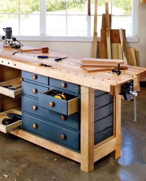 Simple Workbench, Workbench With Drawers, Workbench Designs, Building A Workbench, Woodworking Bench Plans, Diy Workbench, Workbench Plans, Garage Work Bench, Woodworking Workbench