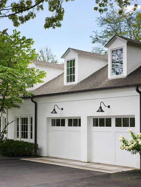 Woodland Project — Edward Deegan Architects Brown Roof Houses, Dormer House, Bristol Houses, White Garage Doors, Brick Ranch Houses, Garage Door Colors, Outside House Colors, Painted Brick Exteriors, White Exterior Paint