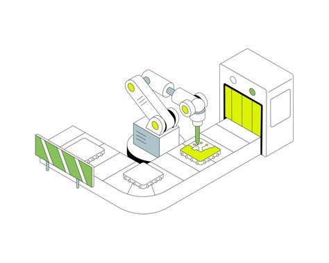 Industry Illustration, Factory Illustration, Smart Factory, Process Infographic, Isometric Drawing, Robotic Arm, Isometric Design, Isometric Illustration, Interior Sketch