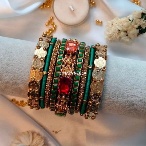 Goddess Lakshmi’s grace in pastel light, 🌸💎 Crystals twinkle with designs so bright, ✨ A grand bridal aura, pure and divine. 👰‍♀️👑 . . . Design Code - Nava0111 . . “Get yours now in your favorite color! 🎨✨" . . "Customize bangles with raw silk thread! 🎨💫@nava.neela" . . DM us on Instagram or WhatsApp to 8300830771 . . #navaneela #bangles #silkthreadbangles #silkthreadjewelry #kundanbangles #weddingbangles #bridalbangles #returngifts #festivebangles #southindianbangles #bride #bangleset #weddi... Kundan Bangles, Silk Thread Jewelry, Silk Thread Bangles, Bangles Indian, Divine Design, Bridal Bangles, Goddess Lakshmi, Bangle Set, Silk Thread