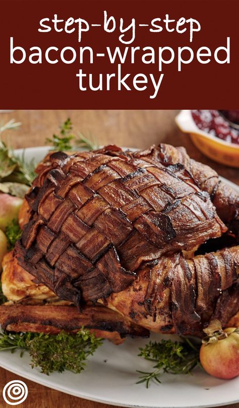 Juicy Turkey Recipe, Spatchcock Turkey Recipe, Bacon Wrapped Turkey, Spatchcock Turkey, Turkey Bacon Wrap, Juicy Turkey, Turkey Wraps, Roast Turkey Recipes, Grateful For Everything