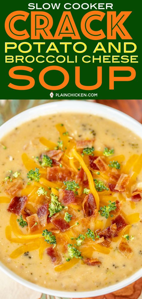 Cream Of Broccoli Cheese Soup, Broccoli Cream Cheese, Slow Cooker Soup Recipes Healthy, Potato And Broccoli, Soup Broccoli, Cream Of Broccoli, Queso Cheddar, Crock Pot Recipes, Crockpot Soup Recipes