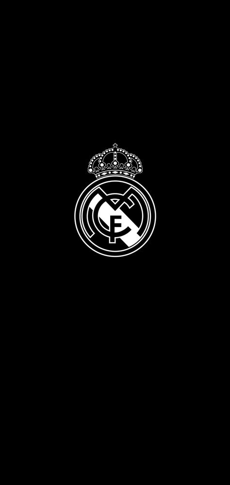 White logo in Black background for your amoled display. Real Madrid Logo Black And White, Real Madrid Black Wallpaper, Ronaldo Black Background, Real Madrid Backgrounds, Cr7 Logo Wallpaper, Cr7 Background, Rma Logo, Cr7 Black Wallpaper, Cr7 Black And White