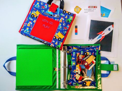 The Ultimate FREE Easy to Sew Lego Bag Pattern Especially for Kid's Travel or Quiet - Sew With Sparkles Travel Binder, Lego Bag, Kids Travel Bags, Carrier Pattern, Activity Bags, Travel Sewing, Beginner Sewing Patterns, Sewing Projects For Kids, Travel Toys