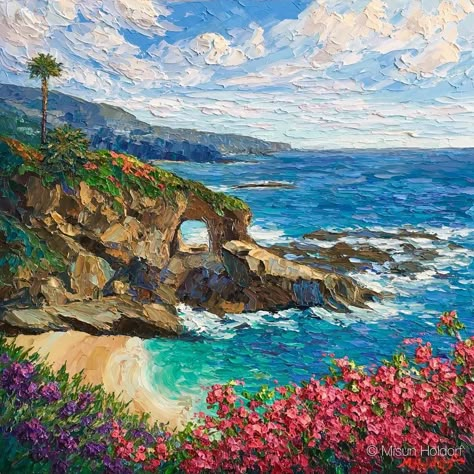 MISUN HOLDORF (@misunholdorf) • Instagram photos and videos Dreamy Paintings, Palette Knife Landscape, California Painting, Ocean Landscape Painting, Byron Bay Beach, Coast Landscape, Painting Impressionism, Dreamy Photography, Beautiful Oil Paintings