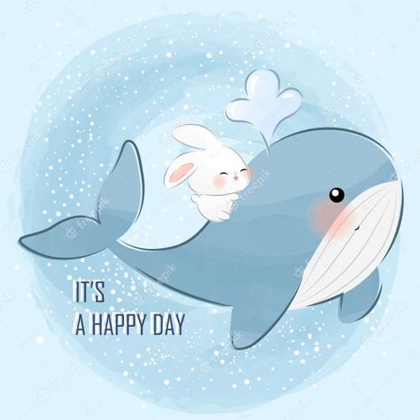 Blue Whale, Happy Day, Premium Vector