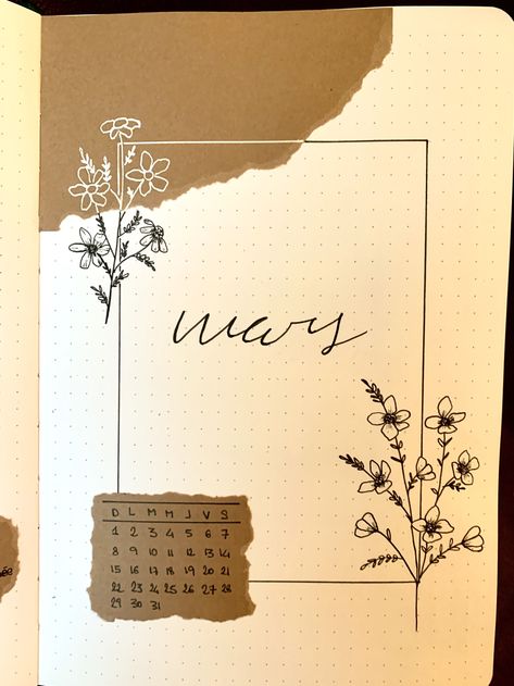 Bulett Journal Ideas September, Minimal Journal Ideas, Brown Journal Aesthetic, Bujo Flower Theme, Brown Aesthetic Journal, Boulet Journal Inspiration, Bullet Journal Flowers, Bujo Mars, Brown Journal