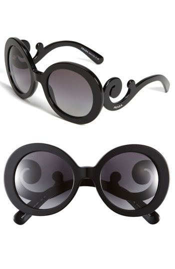 Prada 'Baroque' Round Sunglasses | Nordstrom Prada Baroque Sunglasses, Statement Sunglasses, Prada Glasses, The Bling Ring, Black Round Sunglasses, Ray Ban Wayfarer, Cheap Ray Bans, Shoe Gallery, Wholesale Sunglasses