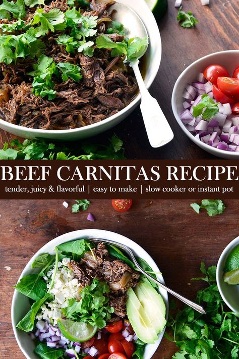 Coffee-Spiked Slow Cooker Beef Carnitas Recipe Beef Carnitas Recipe, Slow Cooker Beef Carnitas, Beef Carnitas, Taco Salad Bowls, Ground Recipes, Barbacoa Beef, Carnitas Recipe, Beef Tips, Easy Slow Cooker Recipes