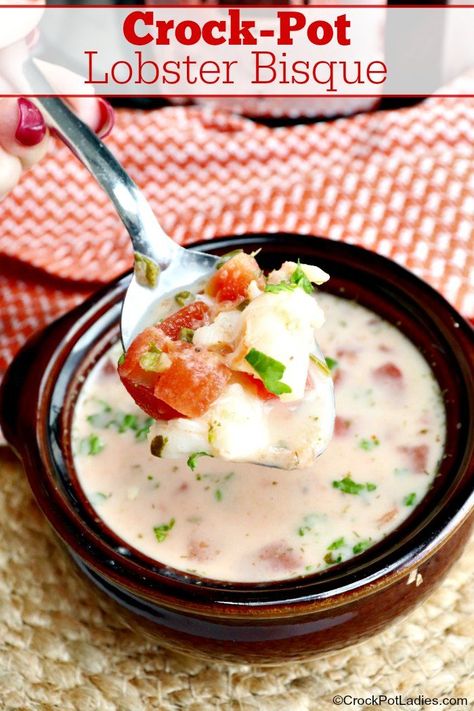 Crock-Pot Lobster Bisque - This mouthwatering recipe for Crock-Pot Lobster Bisque is decadent and creamy yet also easy to prepare. Tender lobster chunks flavors a creamy & rich soup. [Gluten Free, Low Calorie, Low Carb, Low Sugar & just 5 Weight Watchers SmartPoints per serving!] #CrockPotLadies #CrockPot #SlowCooker #Lobster #Soup #WeightWatchers Lobster Soup, Best Weight Watchers Recipes, Lobster Bisque Recipe, French Food Recipes, Weight Watchers Recipes With Points, Soup Gluten Free, Low Calorie Low Carb, Bisque Recipe, Lobster Bisque