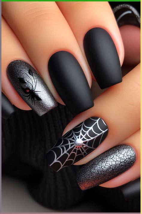 Black Spiderweb Nails, Spiderweb Nail Art, Spiderweb Designs, Sophisticated Halloween, Black Halloween Nails, Nagellack Trends, Dark Elegance, Gothic Nails, October Nails