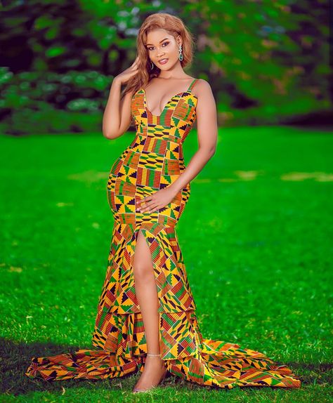 #HOTSHOTS: Watch Tanzanian Hottie Hamisa Mobetto Slays This Kente Print Gown/Dress Most Fabulously | FashionGHANA.com: 100% African Fashion Congolese Fashion, African Prom Dress, African Party Dresses, Kente Dress, African Prom Dresses, African Wedding Dress, Printed Gowns, Wedding Gowns Mermaid, Womens Prom Dresses