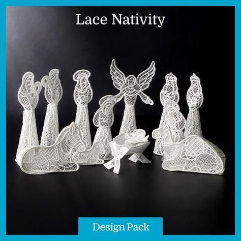 3D Nativity Set (Lace) | Machine Embroidery Designs | Embroidery Library Free Standing Lace Machine Embroidery, Fsl Embroidery Designs, Fsl Embroidery, Glue Craft, Freestanding Lace Embroidery, Free Standing Lace, Nativity Ornaments, Holiday Flower, Lace Designs