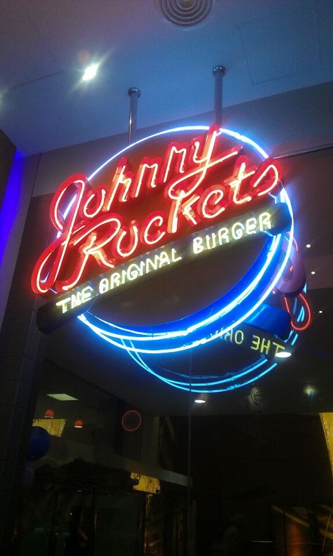 Johnny Rockets Johnny Rockets Aesthetic, Disney World Parade, Johnny Rockets, Neon Moon, Cali Girl, Vintage Restaurant, Rocket, Mind Blown, Lana Del Rey