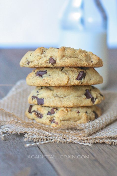 Real Deal Chocolate Chip Cookies - Against All Grain Grain Free Chocolate Chip Cookies, Primal Desserts, Aip Foods, Wahls Protocol, Sweet Biscuits, Danielle Walker, Gf Sweets, Paleo Chocolate Chip Cookies, Gf Cookies