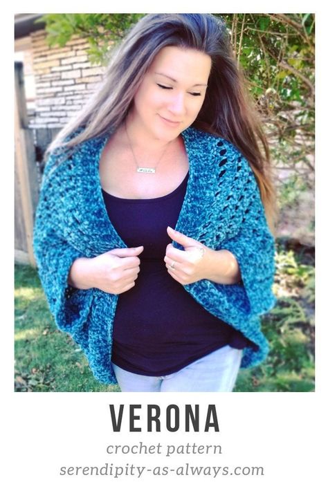 SUBSCRIBE TO OUR MAILING LIST HERE: https://www.serendipity-as-always.comThis listing is for the Crochet PATTERN only. Written instructions provided as a PDF digital download to create the Verona Shrug. This pattern is written for you to be able to create women's size S/M and L/XL.Materials Lis Blanket Cardigan Pattern, Crochet Sweater Pattern Women, Bernat Velvet, Crochet Cardigan Tutorial, Shrug Crochet, Chunky Yarn Crochet, Crochet Cocoon, Trendy Cardigans, Blanket Cardigan