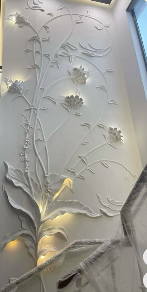 Staircase Wall Art, Floral Staircase, Staircase Interior Design, Staircase Wall Decor, Stair Wall, House Interior Design Styles, Staircase Wall, Home Lighting Design, Wall Texture Design