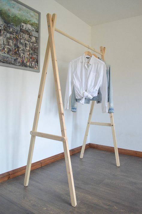 Handmade, Natural Wood, Clothes Rack, Clothes Rail - Etsy Diy Clothes Rail, Booth Building, Wood Clothes Rack, Wood Clothing Rack, Pallet Deck Diy, Wooden Clothes Rack, Clothing Rail, Hanging Wardrobe, Diy Clothes Rack