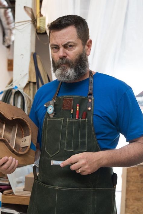 Nick Offerman Woodworking, Woodshop Tools, Woodworking Apron, Wax Canvas, Tool Apron, Diy Apron, Nick Offerman, B Design, Shop Apron