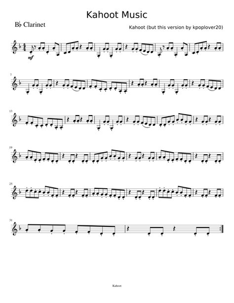 Kahoot Sheet Music, Sheet Music For Clarinet, Clarinet Music Sheets, Songs On Clarinet, B Flat Clarinet Sheet Music, Easy Clarinet Sheet Music, Kahoot Music, Free Clarinet Sheet Music, Clarinet Songs