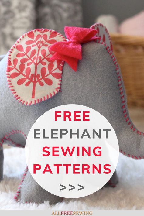 10 Elephant Sewing Patterns (Free) | August 12th is World Elephant Day! Celebrate with these adorable elephant plush patterns, bags, pillows, and more! Elephant Sewing Pattern, Doorstop Pattern, Stuffed Animal Sewing, Sewing Pattern Free, Flower Fabric Pattern, Diy Plush Toys, Sewing Christmas Gifts, Elephant Stuffed Animal, Felt Animal Patterns