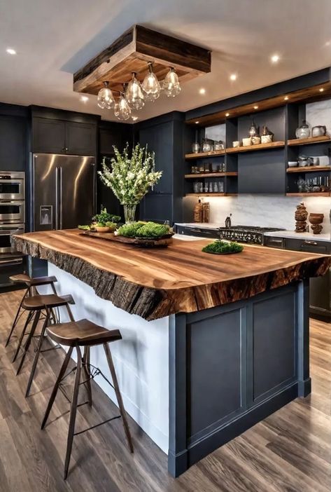 Kitchen Cabinet Inspiration, Makeover Kitchen, Cabinets Makeover, Rustic Kitchen Cabinets, Rustic Kitchen Island, Wood Kitchen Island, Dream Kitchens Design, Rustic Modern Kitchen, Kitchen Organisation