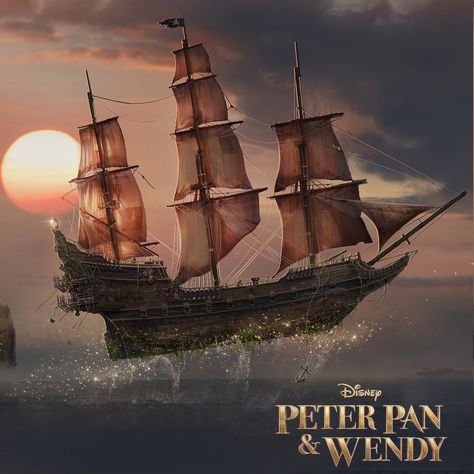 Peter Pan Pirate Ship, Peter Pan Ship, Jolly Roger Ship, Peter Pan Flying, Peter Pan And Wendy, The Jolly Roger, Flying Ship, Flying Tattoo, Pirate Ships