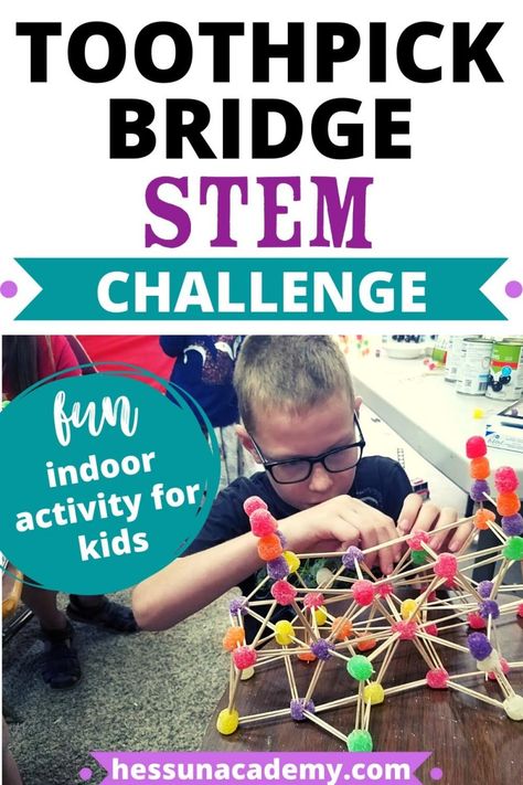 Whether you're looking for an engaging STEM challenge idea or for a fun indoor activity for kids, these toothpick bridges make a great STEM activity for older kids and younger kids alike!  Even middle school and high school students can enjoy this toothpick bridge STEM challenge. Toothpick Bridge Project, Toothpick Bridge, Stem Challenges For Kids, Bridge Stem Challenge, Simple Stem Activities, Challenges For Kids, Fun Stem Activities, Stem Ideas, Stem Programs