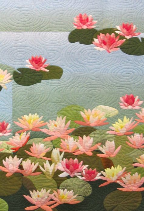 Asian Quilts, Lotus Garden, Landscape Art Quilts, Landscape Quilt, Quilt Modernen, Japanese Quilts, Flower Quilts, Landscape Quilts, Picture Quilts