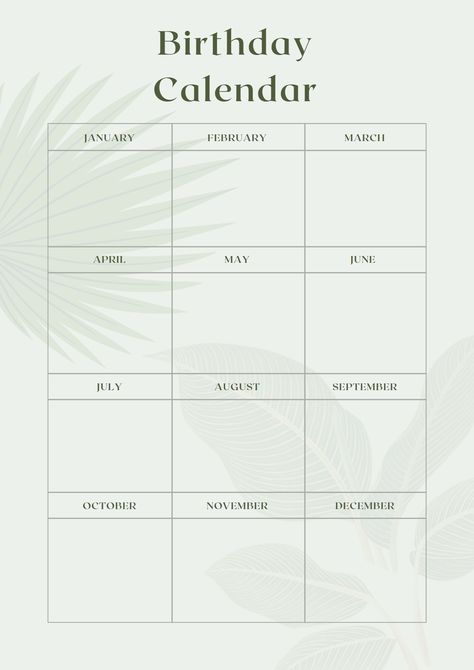 Introducing our printable birthday calendar reminder – the perfect solution for keeping track of all your upcoming birthdays! This printable birthday planner is designed to help you stay organized and on top of all your important dates. With a simple and easy-to-use template, you can easily schedule and plan for all your friends and family's birthdays. Download now and start planning today! Reminder Printable, Printable Birthday Calendar, Birthday Planner, Birthday Tracker, Calendar Reminder, Green Birthday, Birthday Reminder, Birthday Calendar, Organization Printables