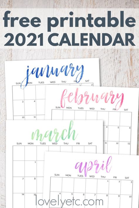 Simple, pretty free printable 2021 calendar. This printable calendar is vertical format with weeks starting on Sunday. All dates are numbered for 2021. The clean, simple design and colorful script month names make this calendar equal parts form and function. Download and print your free calendar today. Free Printable Calender, Calender Printables, Diy Planners, January Calendar, Printable Calendars, Today Calendar, Monthly Calendars, Free Printable Wall Art, Online Calendar